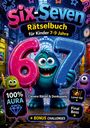 „Six-Seven Rätselbuch für Kinder 7-9 Jahre“. Monster halten große Zahlen 6 und 7 in einer bunten Szene.