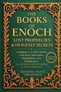 "The Books of Enoch: Lost Prophecies & Heavenly Secrets. Goldene Schrift auf grünem Hintergrund mit filigranem Rahmen."