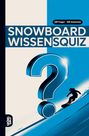 "Snowboard Wissensquiz", "100 Fragen - 400 Antworten". Illustration: Fragezeichen, Snowboarder fährt einen Hang hinab.
