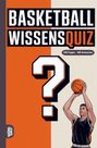 "Basketball Wissensquiz", "100 Fragen - 400 Antworten". Illustration: Spieler wirft Basketball vor großem Fragezeichen.