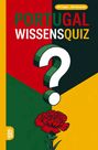 "Portugal Wissensquiz", "100 Fragen - 400 Antworten". Fragezeichen und rote Nelke vor einer rot-grün-gelben Fläche.