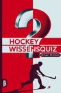 "Hockey Wissensquiz", "100 Fragen - 400 Antworten", Illustration eines Hockeyspielers vor einem großen Fragezeichen.