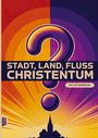 "STADT, LAND, FLUSS CHRISTENTUM. 60 x A4 Spielblöcke." Illustration eines Fragezeichens und einer Kirche im Sonnenuntergang.