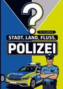 „Stadt, Land, Fluss, POLIZEI“; „60 x A4 Spielblöcke“. Illustration: Polizist vor Streifenwagen.