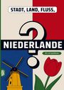 "STADT, LAND, FLUSS", "NIEDERLANDE", "60 x A4 Spielblöcke". Windmühle, Tulpe, Fragezeichen, Farben: Rot, Weiß, Blau.