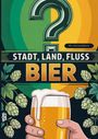 "STADT, LAND, FLUSS, BIER", "60 x A4 Spielblöcke". Illustration mit Hopfen und einem Bierglas.
