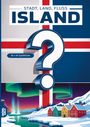 Text: "STADT, LAND, FLUSS ISLAND", "60 x A4 Spielblöcke". Illustration: Fragezeichen auf isländischer Flagge, bunte Häuser, Polarlichter.