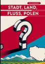 Text: "STADT, LAND, FLUSS, POLEN", "60 x A4 Spielblöcke". Illustration zeigt ein Fragezeichen und Umrisse von Polen.