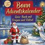 „Bonn Adventskalender: Quiz-Buch mit Fragen und Rätsel”. Weihnachtsmann, Geschenke, Engel vor Stadtpanorama und Weihnachtsbaum.