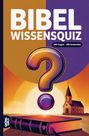 „Bibel Wissensquiz, 100 Fragen - 400 Antworten“. Illustration: Fragezeichen, Kirche im Hintergrund.