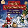 "Fechten Adventskalender. Quiz-Buch mit Fragen und Rätsel. Von leicht bis schwer." Illustration von Weihnachtsmann und Fechter.