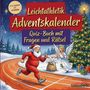 „Leichtathletik Adventskalender: Quiz-Buch mit Fragen und Rätsel“. Weihnachtsmann läuft, Engel jubelt, Tannenbaum.
