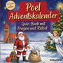 „Poel Adventskalender: Quiz-Buch mit Fragen und Rätsel“, Weihnachtsmann, Engel und Kirche im Schnee.