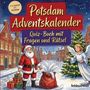 "Potsdam Adventskalender. Quiz-Buch mit Fragen und Rätsel." Weihnachtsmann und Engel auf winterlicher Dorfstraße.