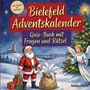 "Bielefeld Adventskalender: Quiz-Buch mit Fragen und Rätsel." Illustration: Weihnachtsmann, Engel, Tannenbaum, Geschenke.