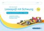 "Lesespaß mit Schwung", Schülerheft 1. Klasse, Rennwagen-Illustration, farbenfroh, sportlich, Sternchenverlag-Logo.