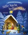 Oben steht „Ein Lied geht um die Welt“. Darunter „Stille Nacht, heilige Nacht“. Illustration der Krippenszene mit Tieren.
