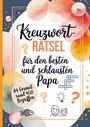 „Kreuzworträtsel für den besten und schlausten Papa. A4 Format rund 450 Begriffen.“ Bunte Aquarellkreise, Fisch und Rätselgitter.