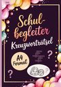 „Schulbegleiter Kreuzworträtsel A4 Format“ in einer bunten Ballonumrandung mit einem Kreuzworträtsel-Raster.