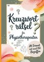 "Kreuzworträtsel für Physiotherapeuten. A4 Format mit rund 450 Begriffen." Florale Aquarellmotive, dekorative Details.