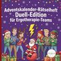 "Adventskalender-Rätselheft Duell-Edition für Ergotherapie-Teams." Illustration von Menschen in Weihnachtskleidung.