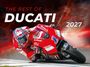 "The Best of Ducati im Rennsport 2027." Ein Motorradfahrer in roter Rennkleidung lehnt sich in die Kurve.