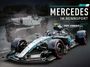 Text: "MERCEDES IM RENNSPORT 2027" zeigt einen modernen Mercedes F1-Wagen und ein historisches Rennfahrzeug auf einer nassen Strecke.