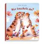 „Wer kuschelt da?“ von Sophia Drescher. Zwei Erdmännchen umarmen sich, umgeben von bunten Blumen.