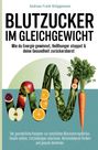 Buchtitel "Blutzucker im Gleichgewicht", Obst und Gemüse formen eine Kurve, Name oben: Andreas Frank Brüggemann.