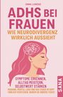 "ADHS bei Frauen: Wie Neurodivergenz wirklich aussieht." Illustration einer Frau mit verworrenen Linien im Kopf.
