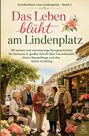 "Das Leben blüht am Lindenplatz". Vier Senioren lachen vor einem blumengeschmückten Geschäft.