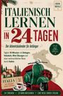 "Italienisch lernen in 24 Tagen" steht oben. Darunter ein grüner Roller mit rotem Schleifenkranz vor einer Italienkarte.