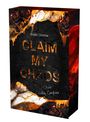 "CLAIM MY CHAOS" und "Kristin Glimmer" stehen auf einem dunklen Hintergrund mit orangefarbenen Flammen und Rosen.