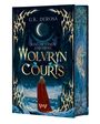 Text: "G.K. DeRosa, King of Fangs and Frost, Wolvryn Courts." 

Ein Umhang tragende Figur vor einem großen Wolf und Mond.