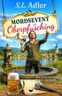 Titel: „Mordsevent in Oberpfusching“. Ein Mann steht mit Megafon in einem Brunnen vor ländlicher Kulisse mit Kirche.