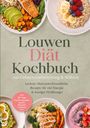 Titel: "Louwe Diät Kochbuch". Text: "zur Geburtsvorbereitung & Stillzeit". Fotos von gesunden Gerichten, darunter Salate und Frühstücksbowlen.