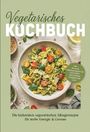 „Vegetarisches Kochbuch“. Teller mit Nudeln, Tomaten und Basilikum. Grünbeiger Hintergrund.