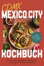 „CDMX Mexico City Kochbuch“: Tacos auf Teller mit Limetten, Salsa, Koriander, umgeben von mexikanischen Saucen.