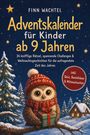 Titel: "Adventskalender für Kinder ab 9 Jahren". Eine Eule mit Mütze und Geschenk vor schneebedeckter Landschaft.