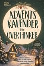 Adventskalender für Overthinker. Winterlandschaft mit Häusern, Tannen und Schnee. Warmes Licht und festliche Atmosphäre.