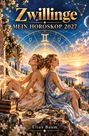 "Zwillinge MEIN HOROSKOP 2027" und "Elias Baum" vor einer malerischen Landschaft mit zwei Frauen in Sternenkleidern.
