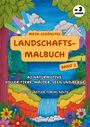 Titel: Mein schönstes Landschaftsmalbuch. Band 2. Illustration mit Bergen, Fluss, Blumen, Wolken, Bäumen. Ab 3 Jahren.