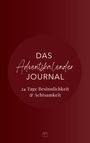 „Das Adventskalender Journal: 24 Tage Besinnlichkeit & Achtsamkeit“ auf dunkelrotem Hintergrund. Unten ein stilisiertes Logo.