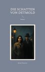 "DIE SCHATTEN VON DETMOLD. Roman. Bernd Rosarius." Illustration: Zwei Personen in Mänteln unter Straßenlaternen.