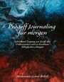 "Progoff Journaling für morgen" auf abstraktem Hintergrund in Blau und Rot mit Namen "Heidemarie Graul-Bellali".