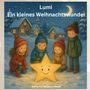 "Lumi, Ein kleines Weihnachtswunder" steht oben. Illustration: Vier Kinder umgeben einen leuchtenden, lächelnden Stern im Schnee.