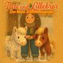 "Tari und Lillebror: Das kleine Weihnachtswunder." Illustration mit einem Kind und zwei Ponys in winterlichem Ambiente.