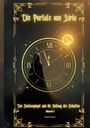 "Die Portale von Isiria", "Der Seelenspiegel und die Heilung der Schatten", "Band 1", "Sybille Böhm". Illustration: Uhr mit rothaariger Figur.