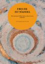 Großer, orangefarbener Kreis mit: "FREUDE IST WANDEL", "Wie du durch Fühlen deine wahre Essenz entdeckst", "EVA MARIA BUTSCHER". Darunter spiralförmige Malerei in Blau und Gold.