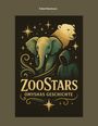 "ZooStars: Omyshas Geschichte" steht unter einem Elefanten, einem Eisbär und einer Kapuzenfigur, umgeben von Sternen.
